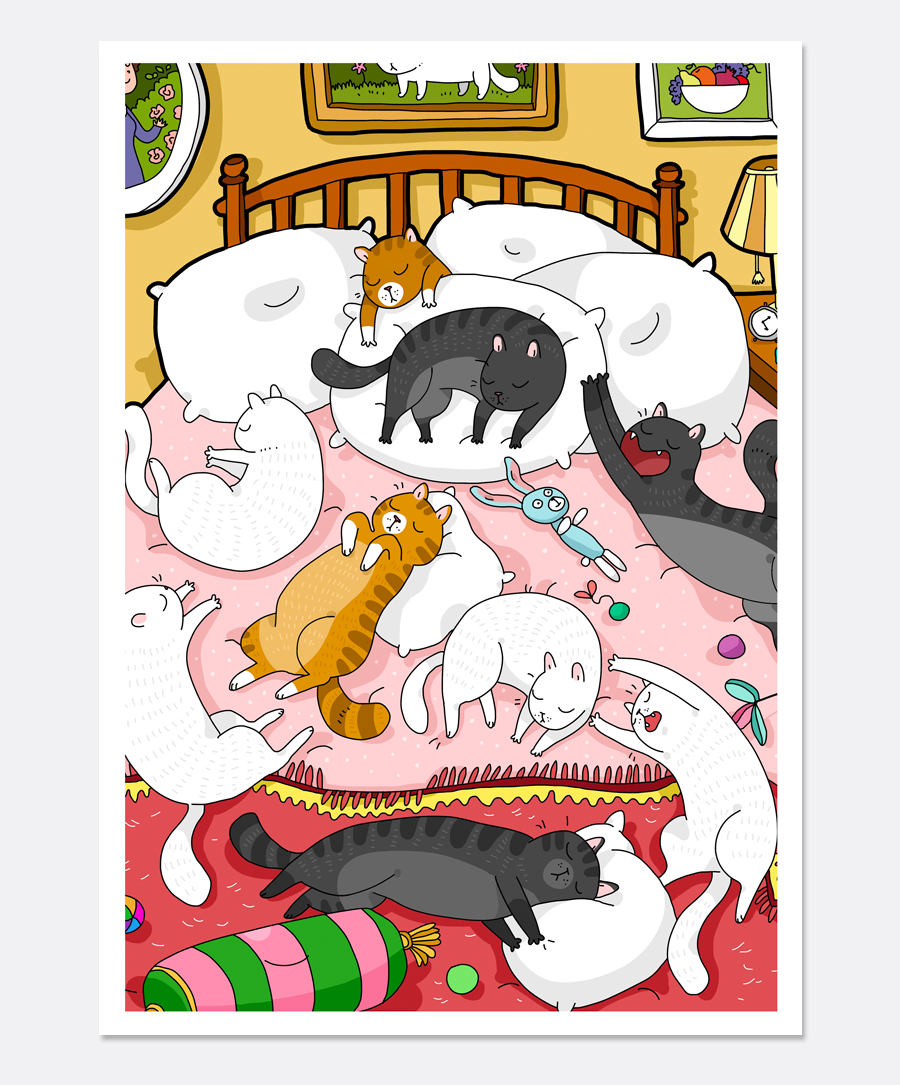Cats In Bed Print