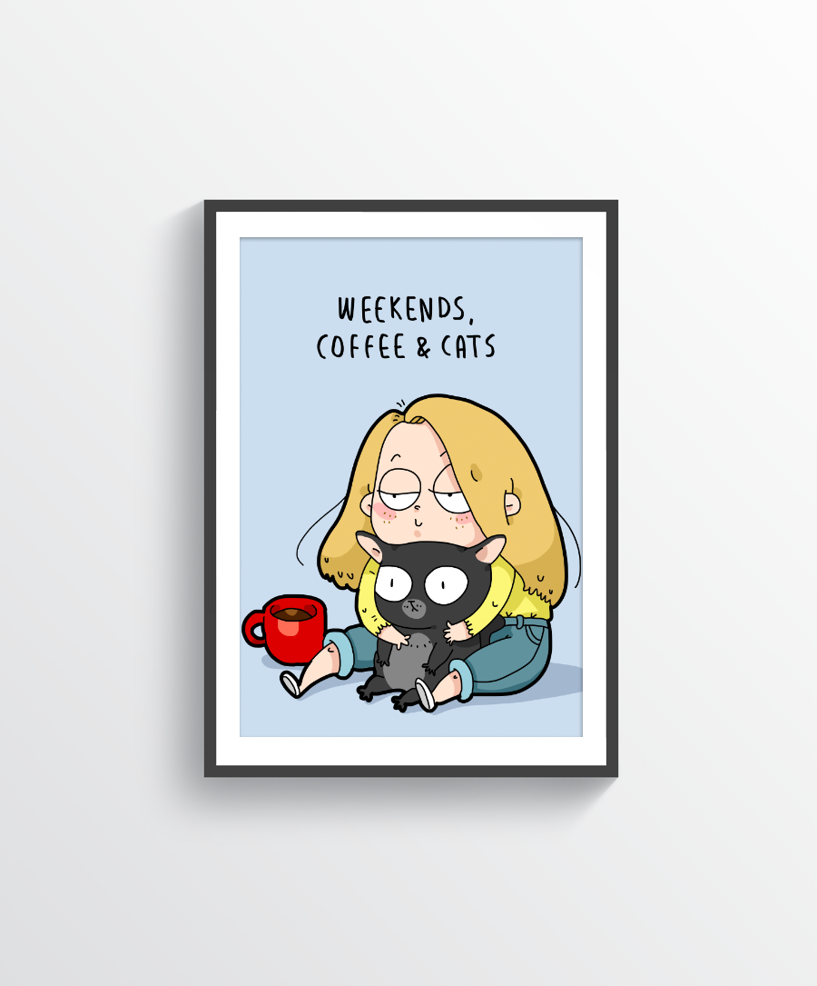 Weekends, Coffee & Cats Print